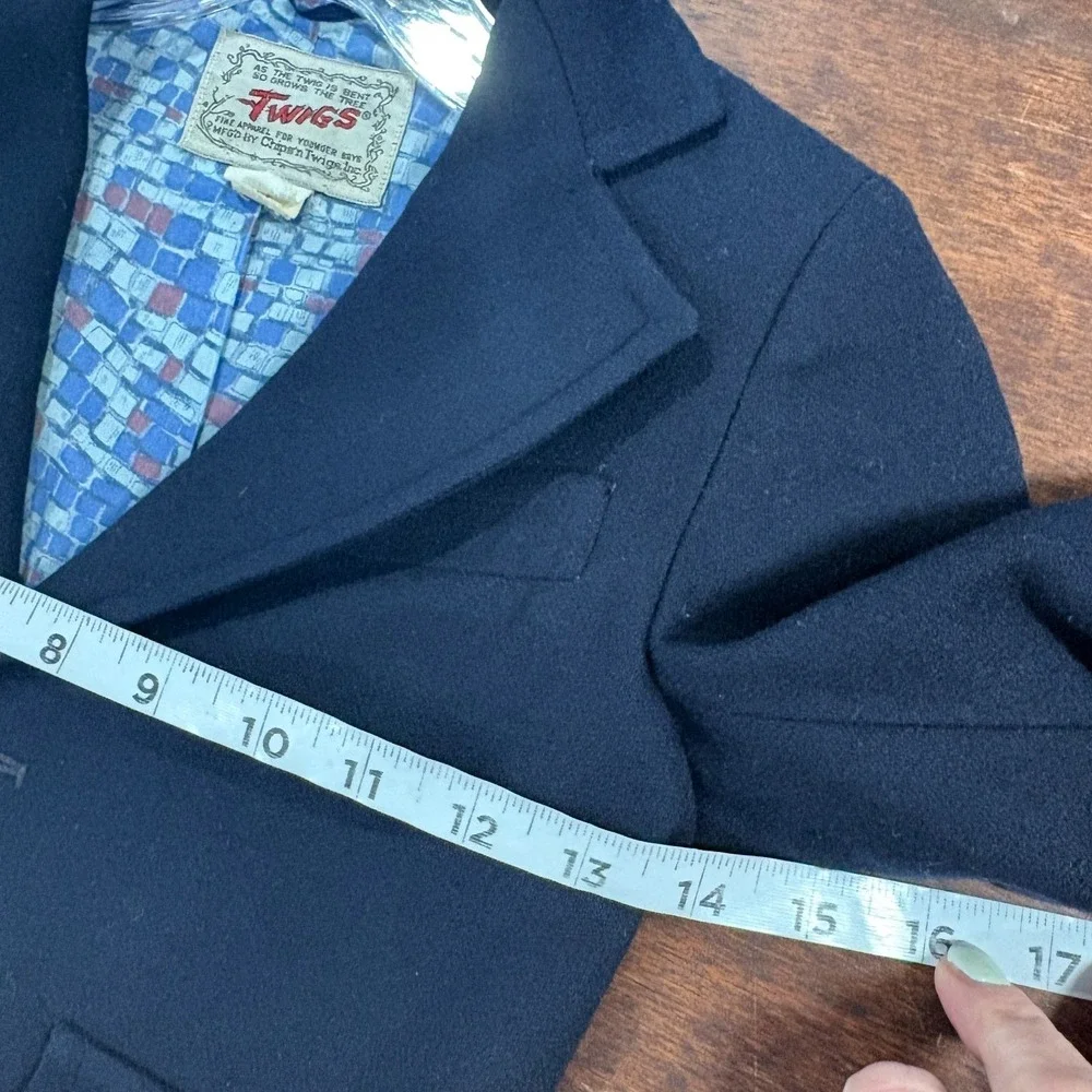 Vintage Twigs Boys Navy Blue‎ Blazer Sports Jacket Size 6 Wool 2-Button Preppy